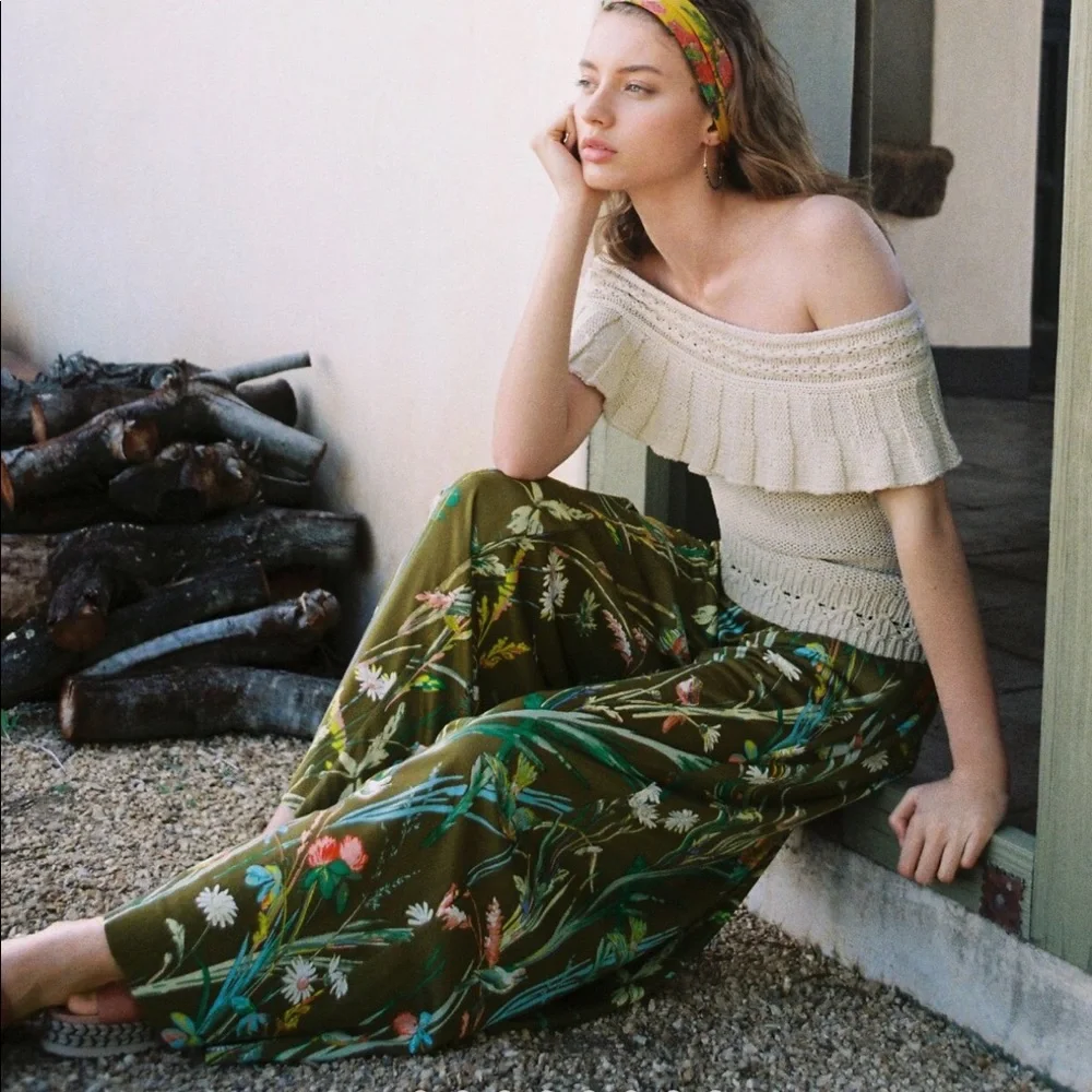Anthropologie Green Wide-Leg Jumpsuit with Floral Design - Picture 2 of 10